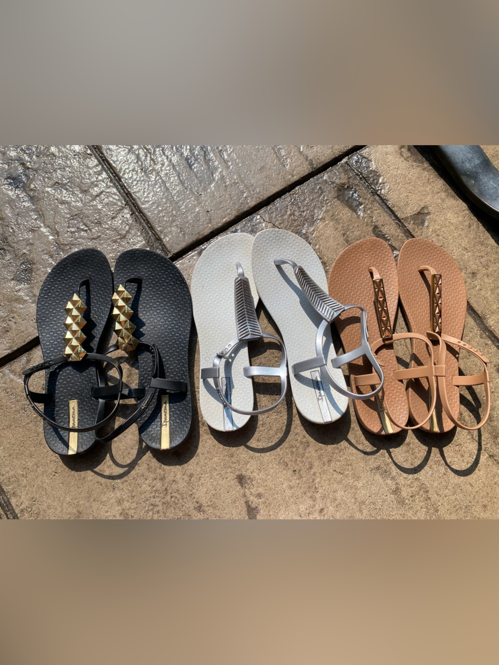 Ipanema Women's Strappy Sandals in Black, silver and Tan - 3 pairs